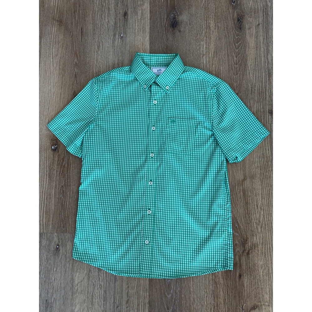Southern Tide Preppy Button Down Shirt Kids XL 16 Green Gingham Performance Top
